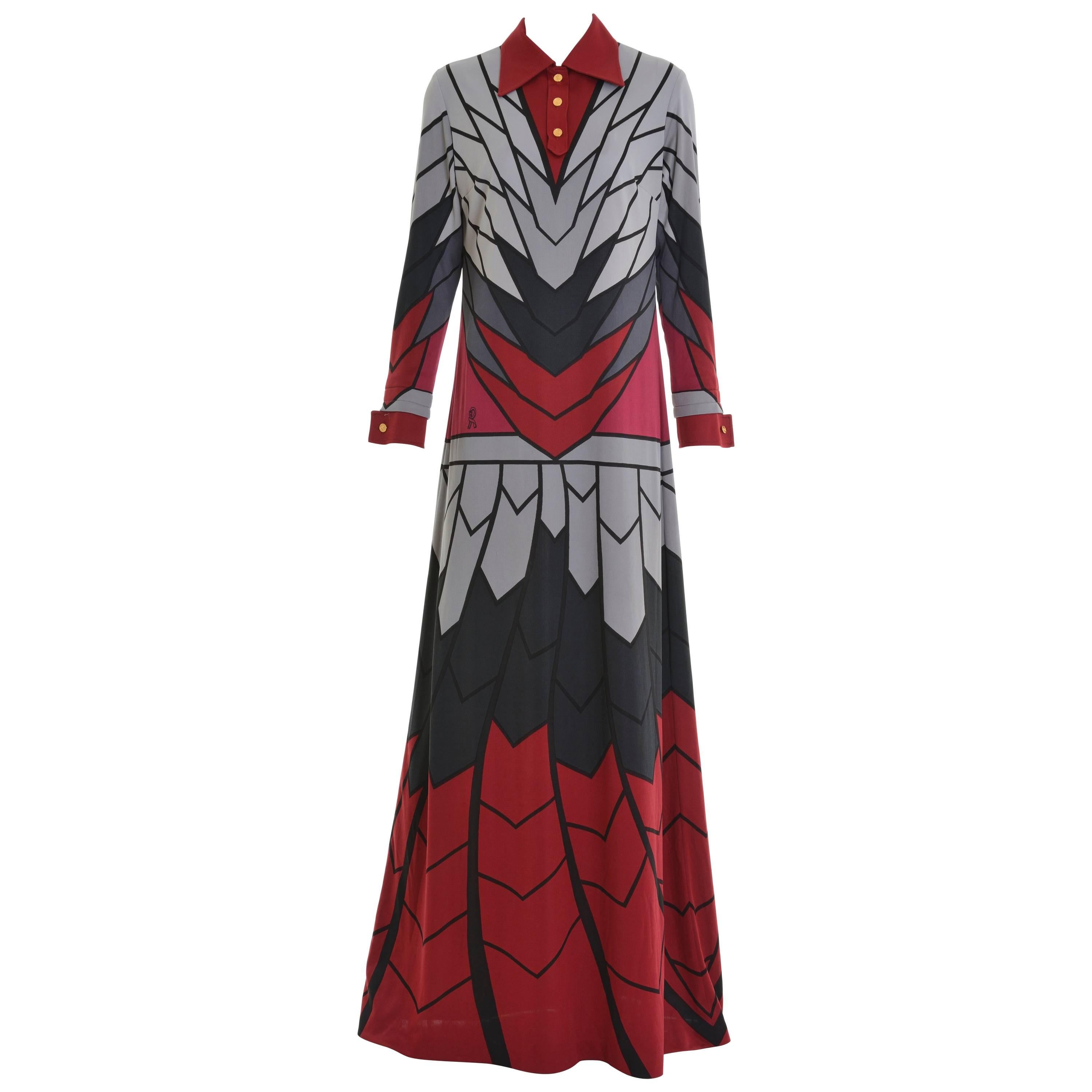 1970s ROBERTA di CAMERINO Trompe l'Oeil Jersey Long Dress For Sale