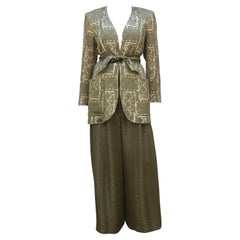 CHRISTIAN LACROIX Pantalón de noche cojo verde y dorado, Años 80