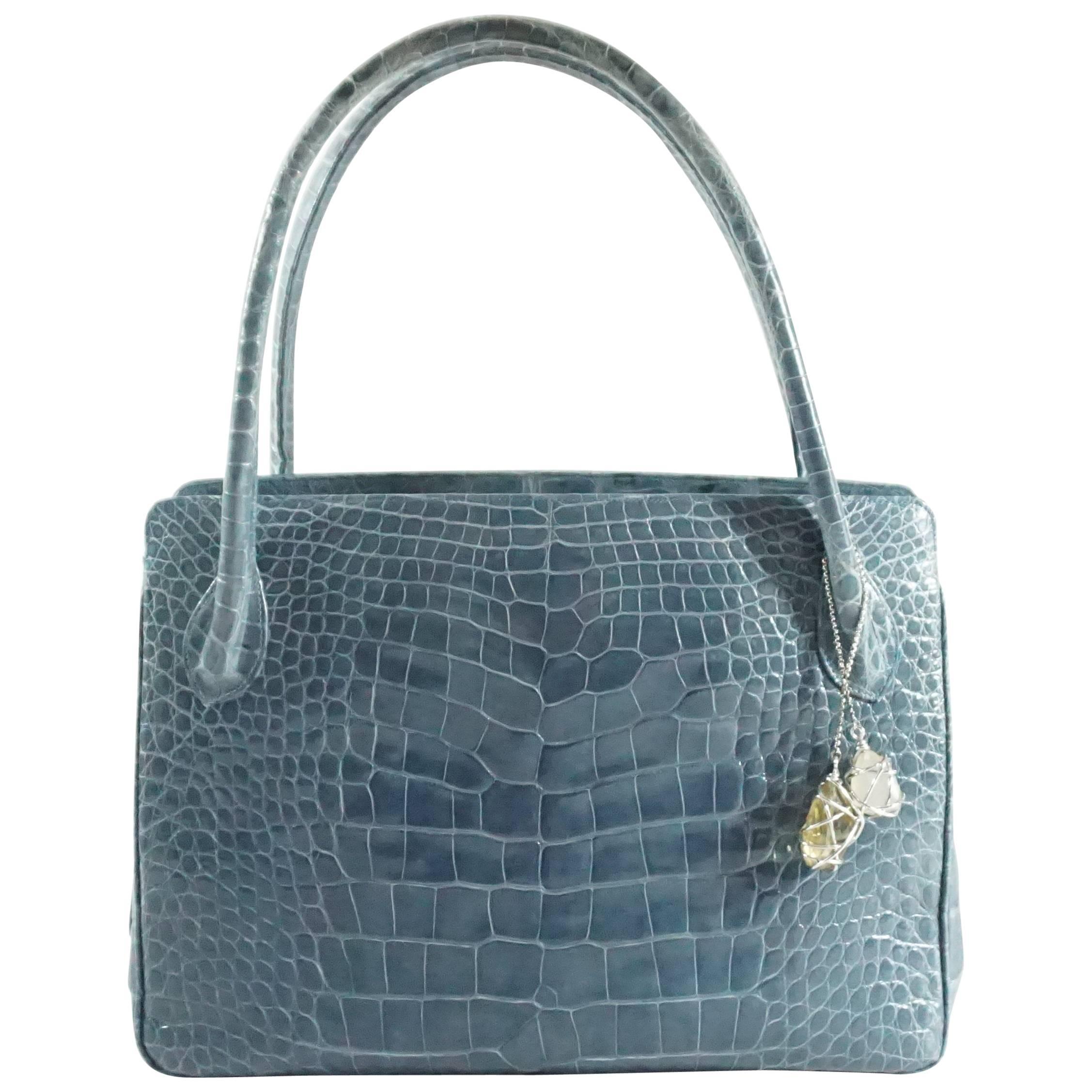 Darby Scott Blue Crocodile Shoulder Bag with Charm 