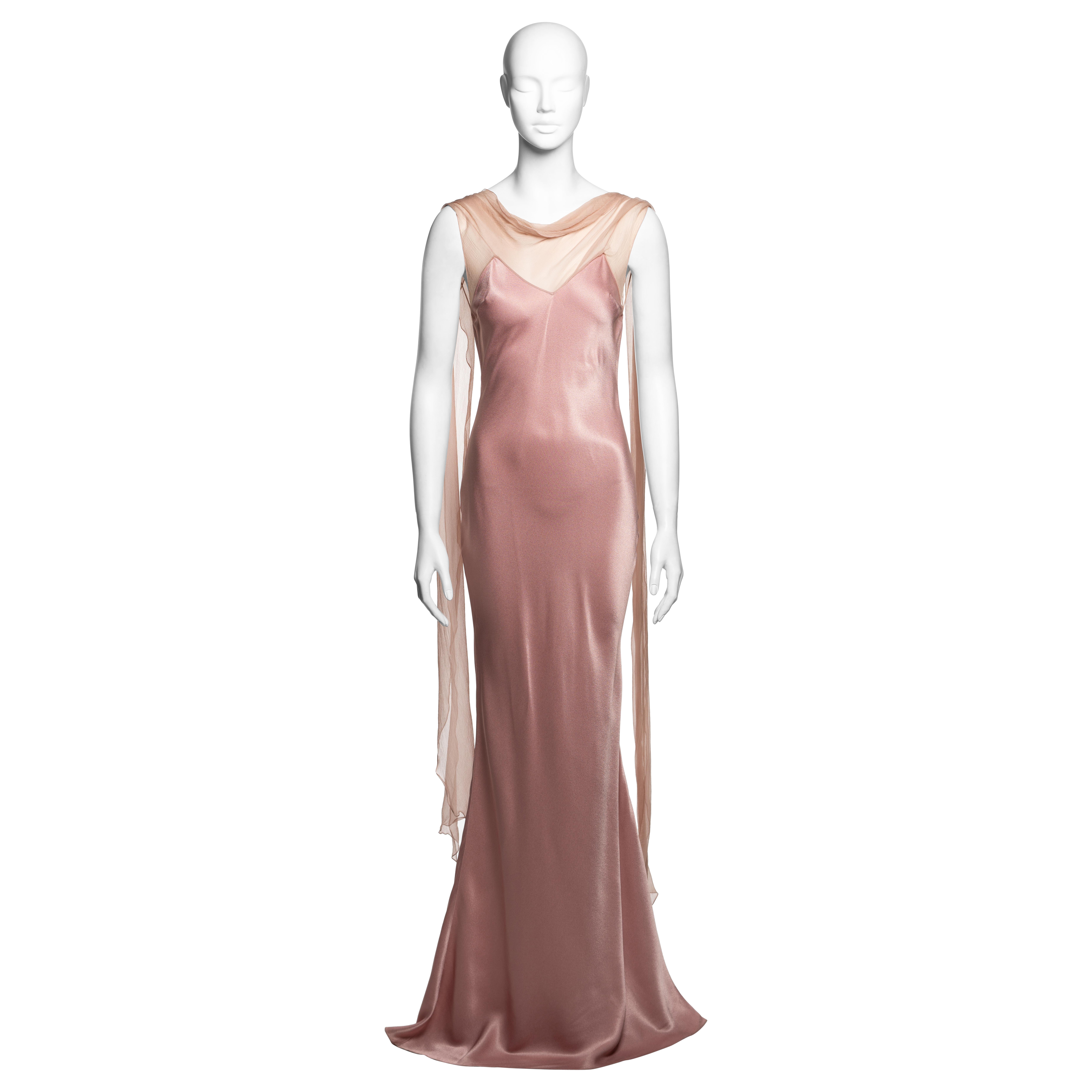 John Galliano Abito da sera in raso e chiffon tagliato di sbieco color Dusty Rose, SS 1999