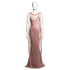 Robe de soirée John Galliano rose poussiéreuse coupée en biais en satin et mousseline de soie, SS 1999
