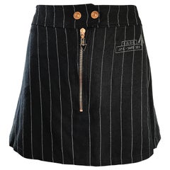 Vintage 1990s Jean Paul Gaultier "Safe Sex" Black and White Pinstripe 90s Mini Skirt