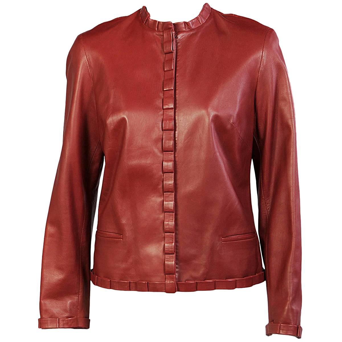 Carolina Herrera Burgundy Leather Jacket 