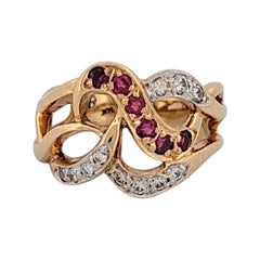 Anello con diamante e rubino Benoite, oro giallo 14K con rubini e diamanti naturali