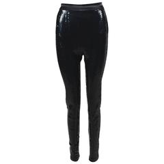 Tom Ford Runway SS15 Black Silk Blend Satin Trimmed Sequined Leggings 5