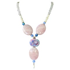 LB ofrece Cuarzo rosa Vintage Art Glass Madreperla Cuarzo collar veneciano