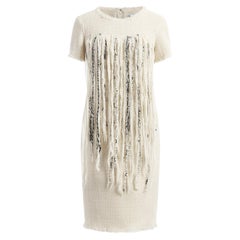 Chanel Arctic Ice Collection Iconic Fringe Tweed Dress 34 FR