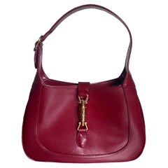 Gucci Jackie 1961 Red Burgundy Leather Bag Small with Strap Gold Piston lock