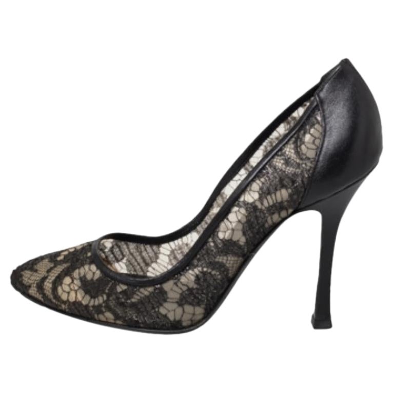 Sergio Rossi Black Lace And Leather Pumps Size 39
