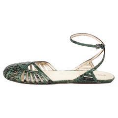 Prada Green/Black Python Flat Ankle Strap Sandals Size 37