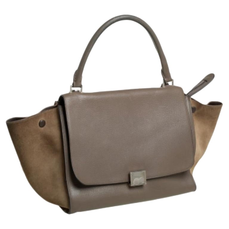 Borsa Celine a tracolla media in pelle e pelle scamosciata marrone/grigio