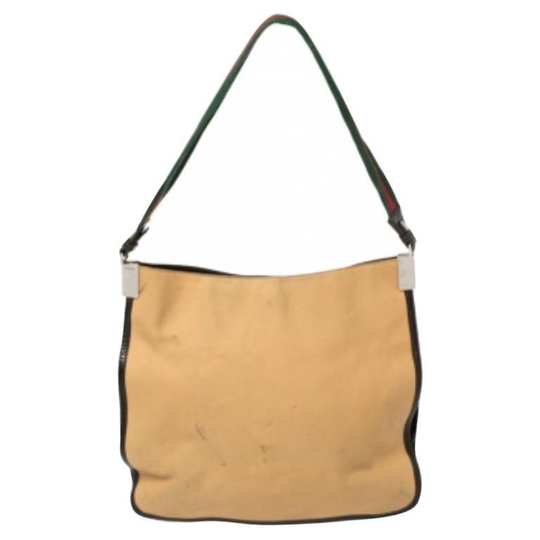 Hobo en toile et cuir garni de Gucci Kaki Brown