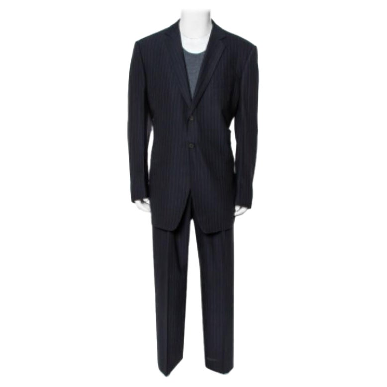 Giorgio Armani Classico Abito in lana e seta gessato blu notte 5XL