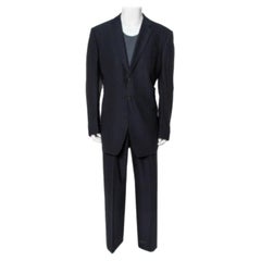 Giorgio Armani Classico Abito in lana e seta gessato blu notte 5XL