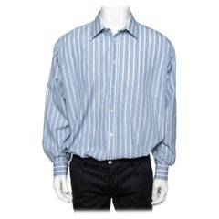 Hermes Blue Striped Cotton Long Sleeve Shirt 3XL