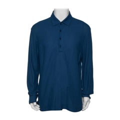 Loro Piana Polo à manches longues en piqué de coton bleu 3XL