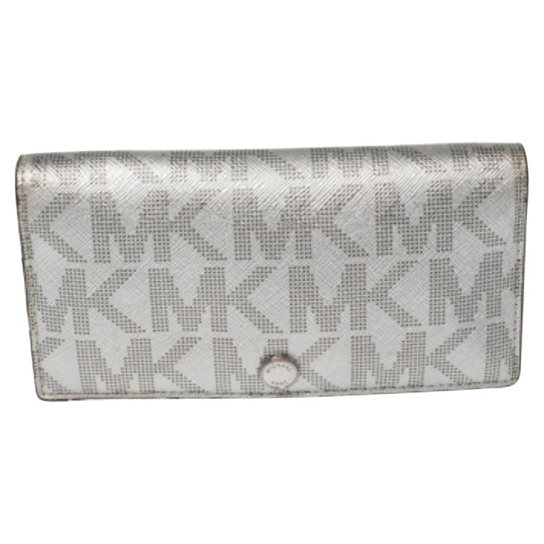 Michael Kors Metallic Silver Signature Coated Canvas Bifold Wallet