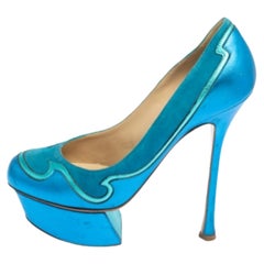 Nicholas Kirkwood Bombas de plataforma de ante y cuero azul talla 36.5