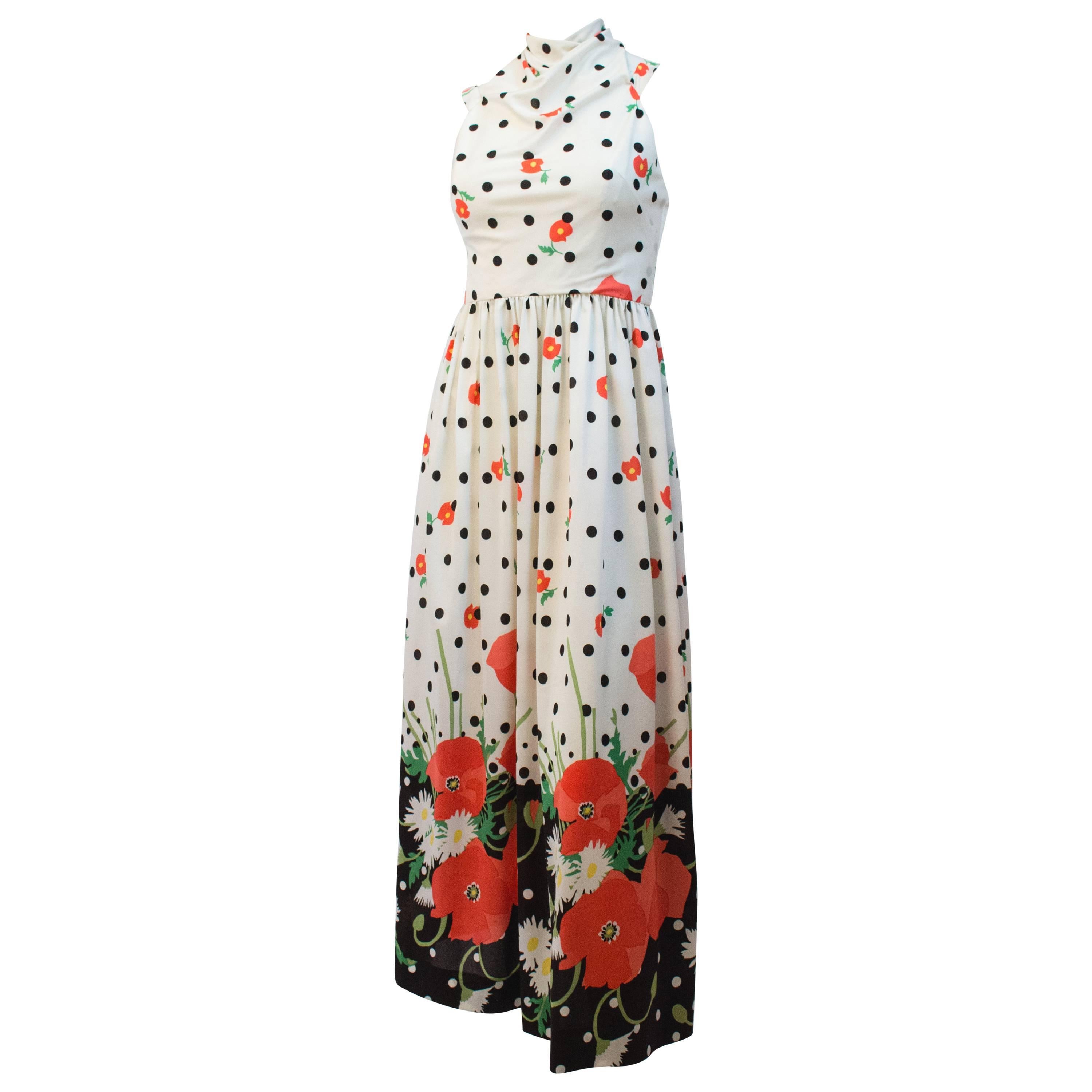 80s Oscar de la Renta Printed Halter Dress For Sale