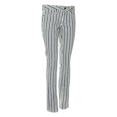 Tory Burch White & Blue Striped Denim Marlien Leggings M