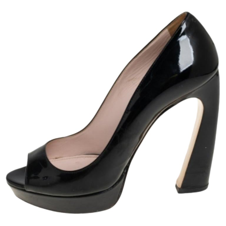 Miu Miu Black Patent Leather Open Toe Platform Pumps Talla 37
