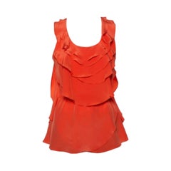 Oscar de la Renta Orange Ruffled Silk Sleeveless Top S