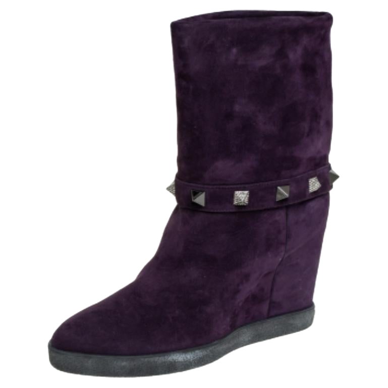 Le Silla - Bottes mid-calf embellies en daim violet, taille 40
