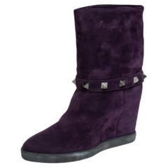 Le Silla Purple Suede Embellished Mid Calf Boots Size 40
