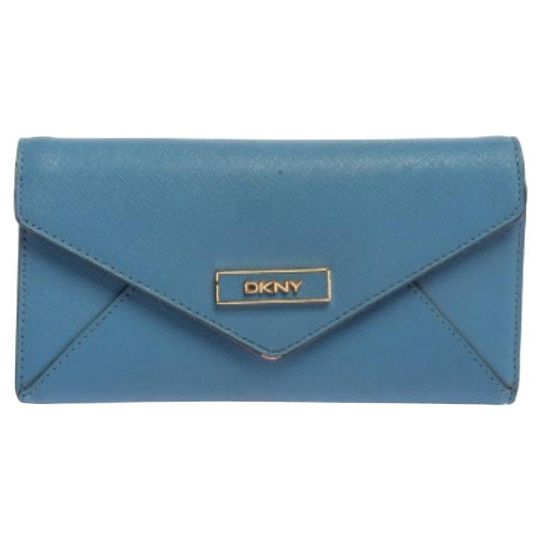 DKNY Blue/Pink Leather Long Trifold Wallet