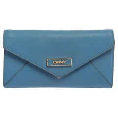 DKNY Blue/Pink Leather Long Trifold Wallet