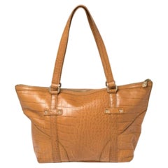 Used DKNY Brown Croc Embossed Leather Tote