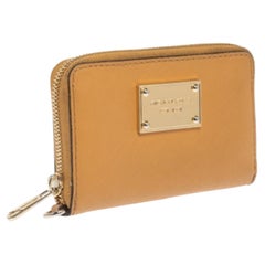 Michael Kors Tan Leather Zip Around Wristlet Wallet.