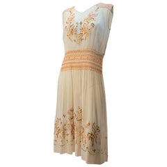 20s Smocked Dress w/ Embroidery