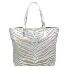 Michael Kors Silver/Beige Canvas And Patent Leather Tote