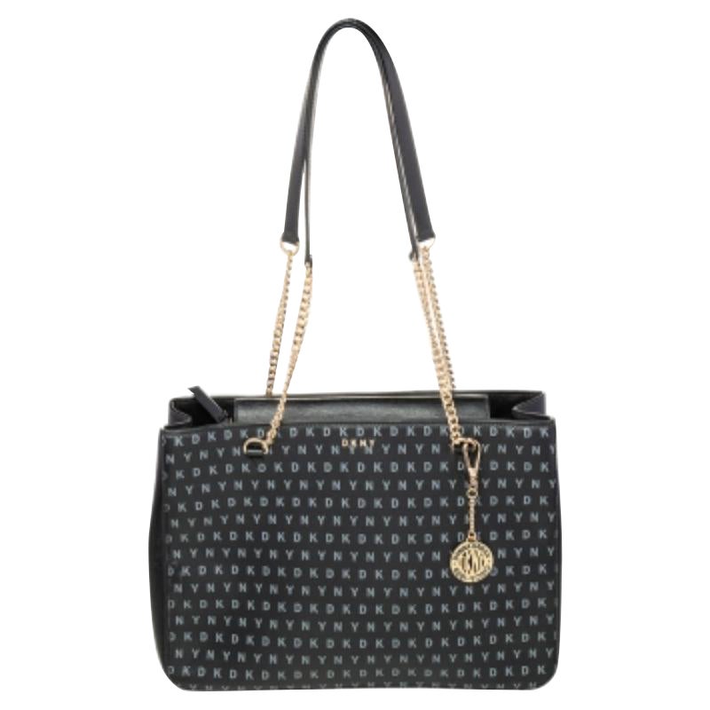 DKNY Tote negro de piel con cadena Signature