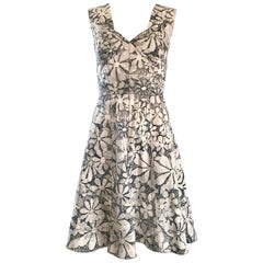 Marc Jacobs New Gray and White Denim Flower Size 0 / 2 Fit n' Flare Corset Dress