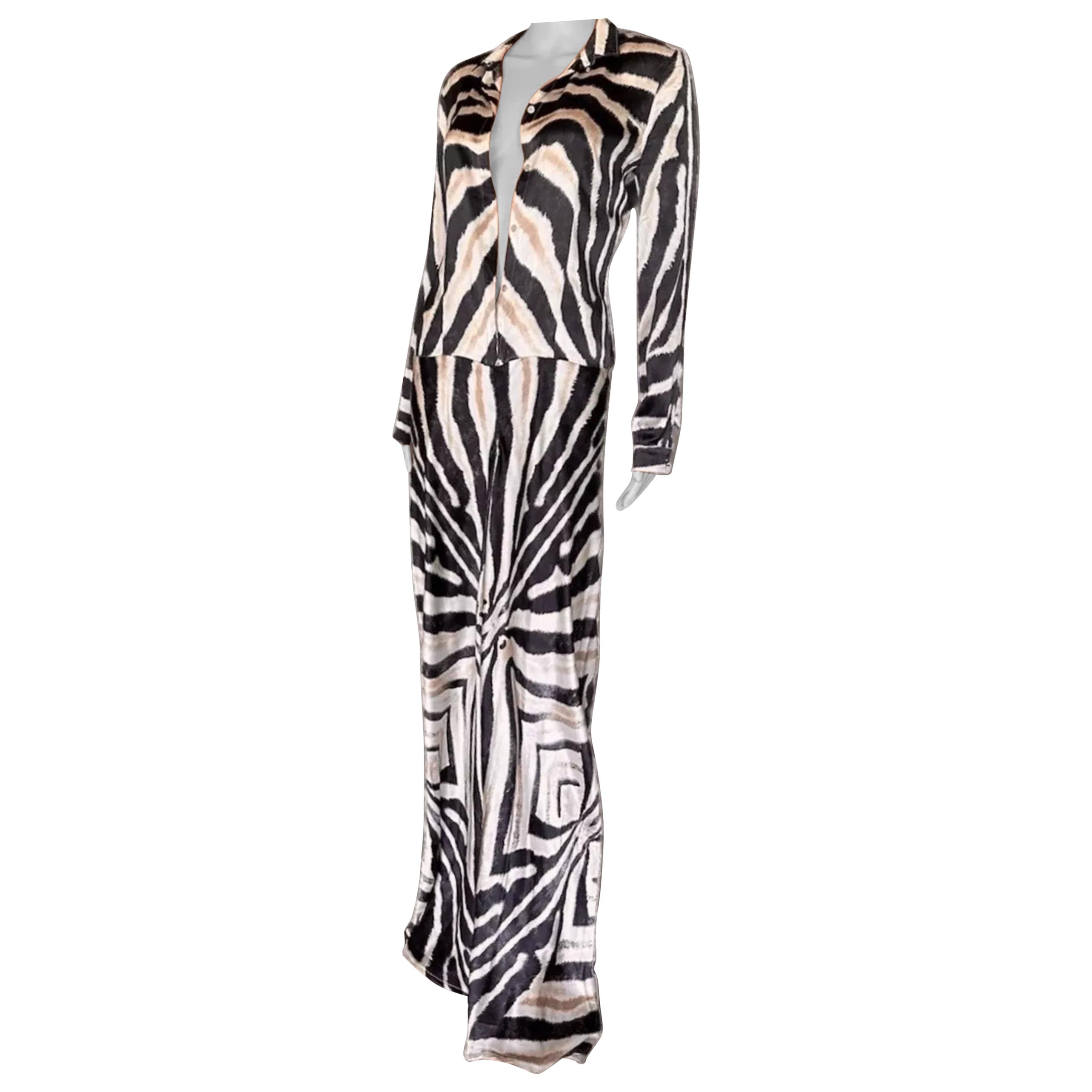 ROBERTO CAVALLI Silk Zebra Print Flared Jumpsuit