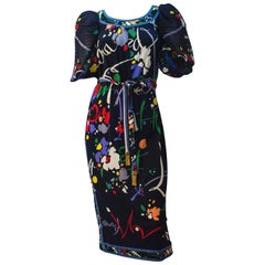 80s Leonard Abstract Print Puff Sleeve Dress