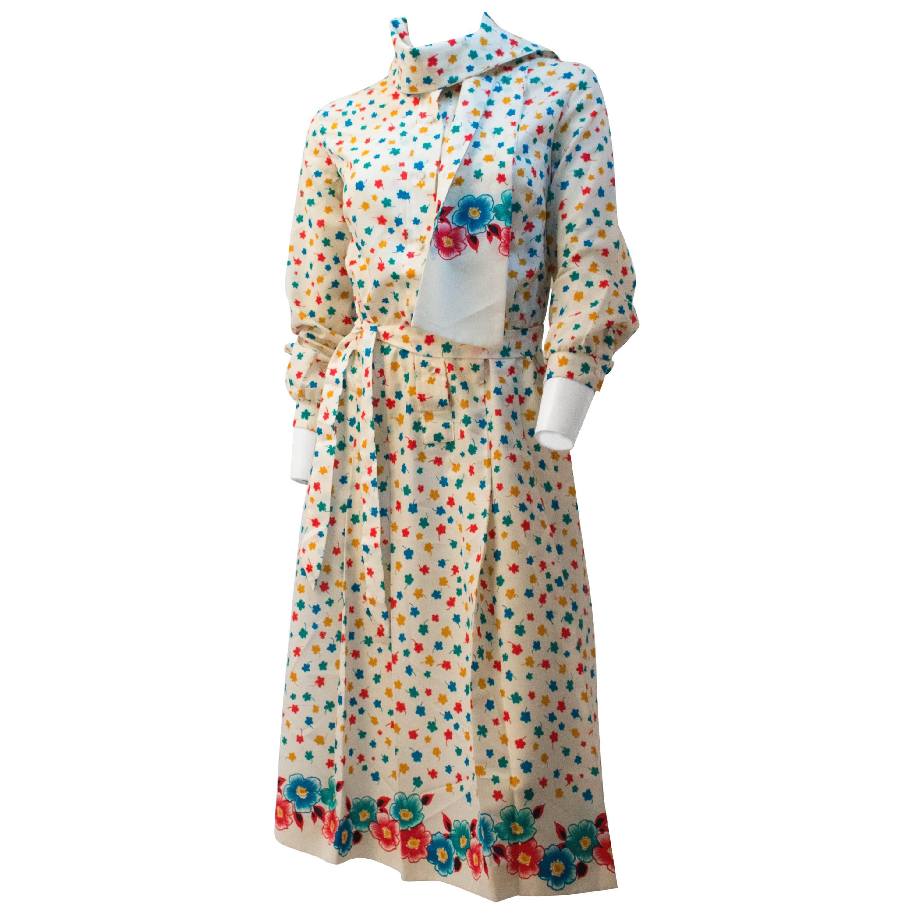 70s Lanvin Flower & Leaf Print Dress For Sale