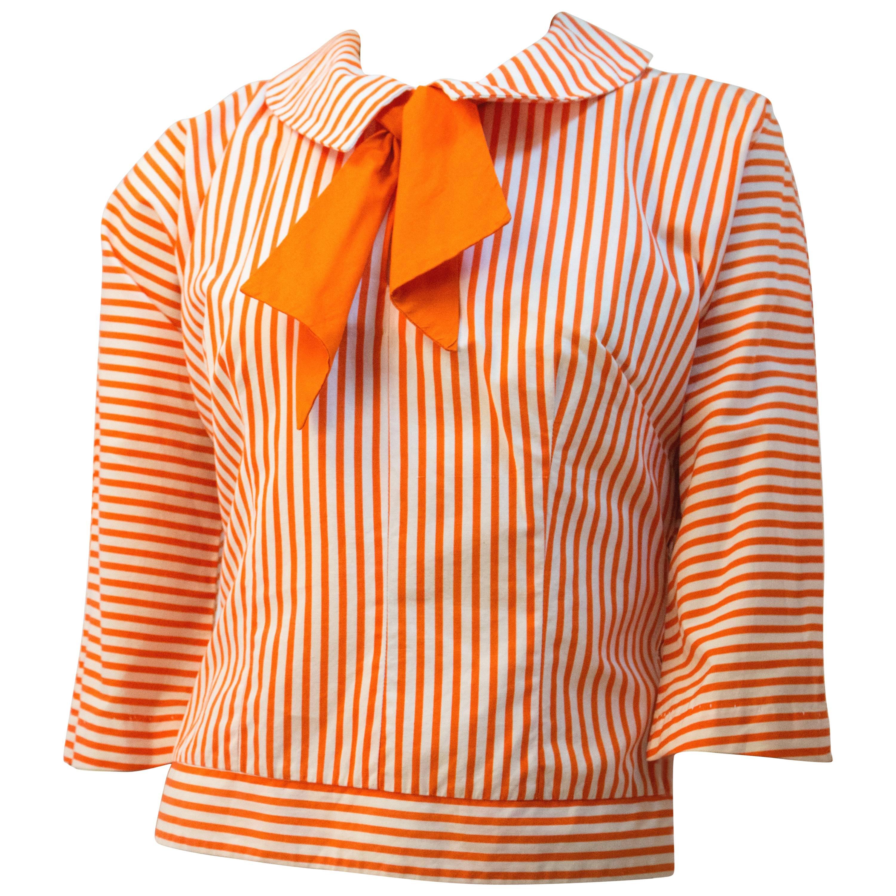 60s Orange and White Striped Sailor Top.