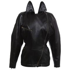 Azzedine Alai Black Zip Front Lambskin Leather Jacket , Circa 1986