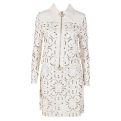 Versace 2012 Runway Laser-Cut Pearl White Leather Skirt Suit
