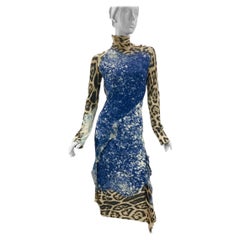2001 Vintage Roberto Cavalli - Vestito in seta increspato con stampa acida leopardata