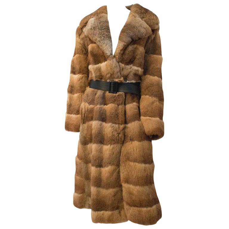 60s Brown Rabbit Full Length Fur Coat at 1stDibs