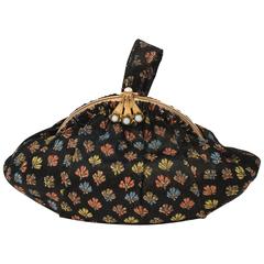 30s Black Brocade Handbag w/ Metallic Threads