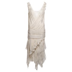 John Galliano Embroidered White Silk Chiffon Evening Dress, SS 2006