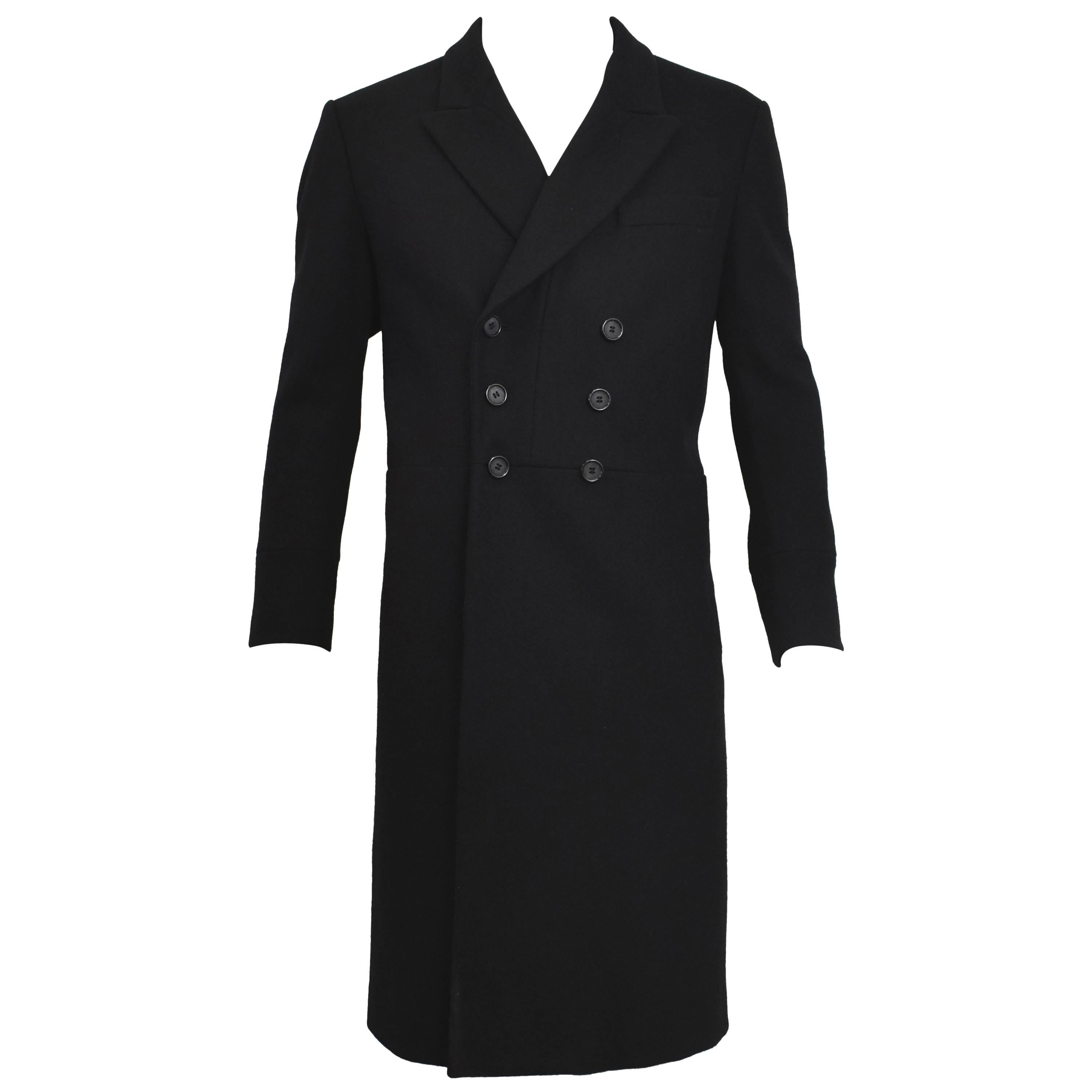 Alexander McQueen Black Wool Double Breasted Coat with Long Vents