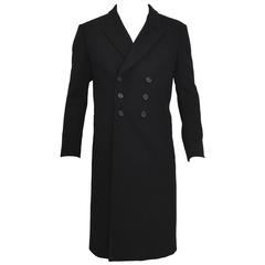Alexander McQueen Black Wool Double Breasted Coat with Long Vents