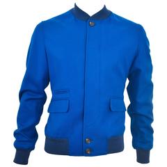 Alexander McQueen Peacock Blue Cashmere Bomber Jacket S/S 2014