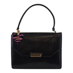 1980s Gucci black lizard handle bag